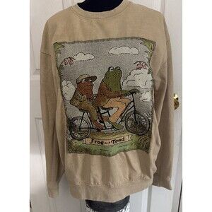 Frog and Toad Sweatshirt Crew Neck Tapestry Long Sleeve Unisex M Tan Sweatshirt